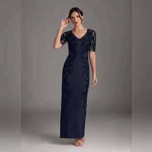 Azazie Farrah Navy Sheath Stretch Crepe Dress Size A20 (20)
